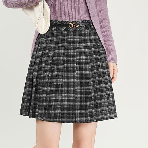 QYM 95857-Y格纹半身裙复古格纹百褶裙 商品图0