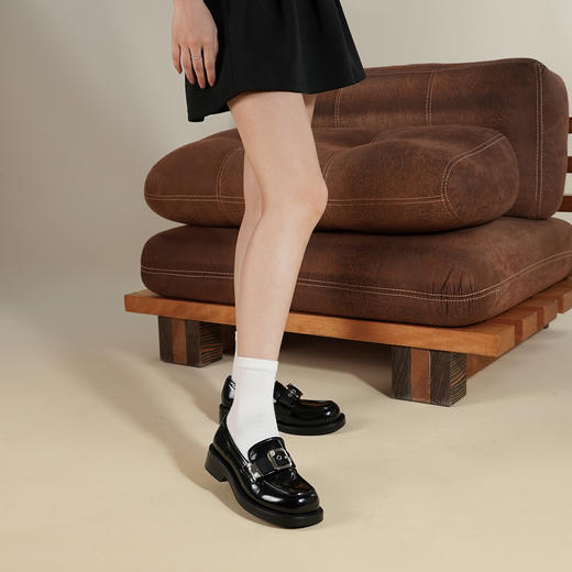 Westory2025年秋季方圆头型乐福鞋开边珠牛皮百搭甜酷深口单鞋S25CM76751 商品图1