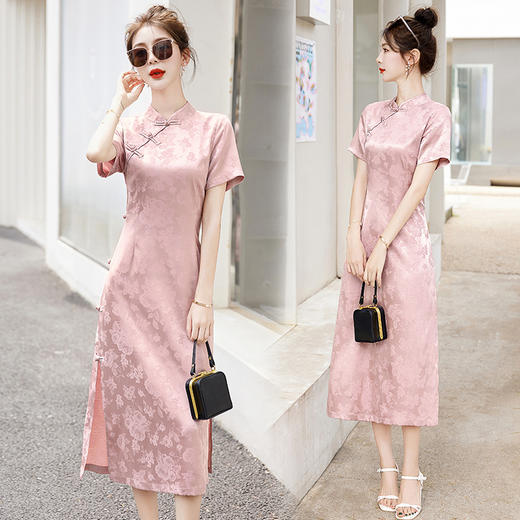 A93350中式盘扣国风旗袍短袖连衣裙女2025夏季新款气质优雅长裙 商品图1