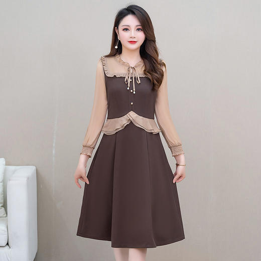 QYM J5C506-Y假两件连衣裙时尚拼结中长款长袖裙 商品图1