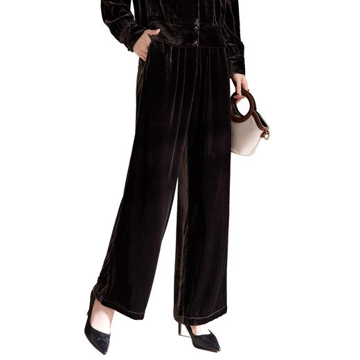 QS秋冬新款真丝丝绒阔腿裤女高腰垂感显瘦大码桑蚕丝直筒休闲裤1773 商品图4