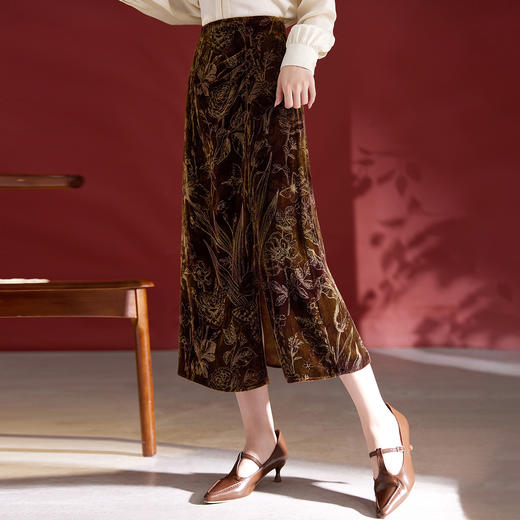 QS秋季高腰裙真丝显瘦2025秋款新中式桑蚕丝半身裙女侧边开叉1801 商品图2