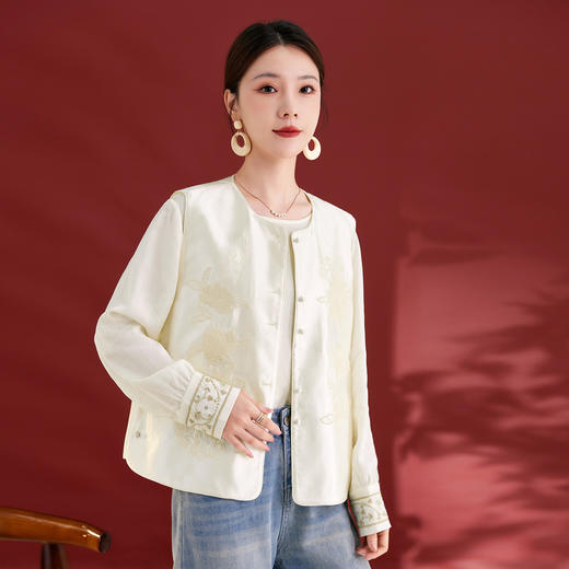 QS新中式国风丝毛缎真丝提花马甲女2025秋新款重工刺绣高端气质1769 商品图0