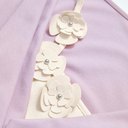 西遇编织花朵拼接荡领长袖T恤女秋季设计感小众假两件上衣V3051249 商品图5