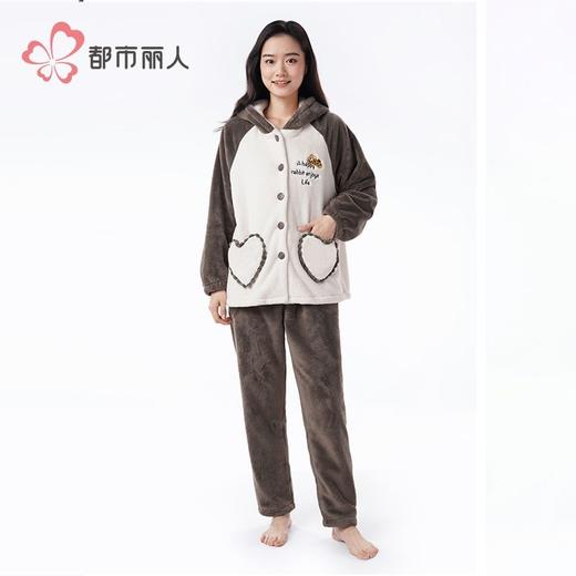 都市丽人睡衣双面法兰绒睡衣女士家居服长袖长裤法兰绒套装LHH9D1 商品图2