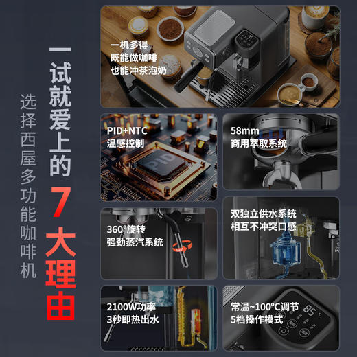 【美国西屋咖啡机饮水机二合一】西屋多功能咖啡机饮水机全半自动家用小型意式浓缩萃取机奶泡机 商品图8
