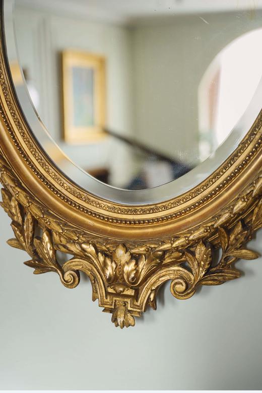 独角鹿西洋古董19世纪末法国出品古典缎带卷叶主题木鎏金精雕大型挂镜 商品图6