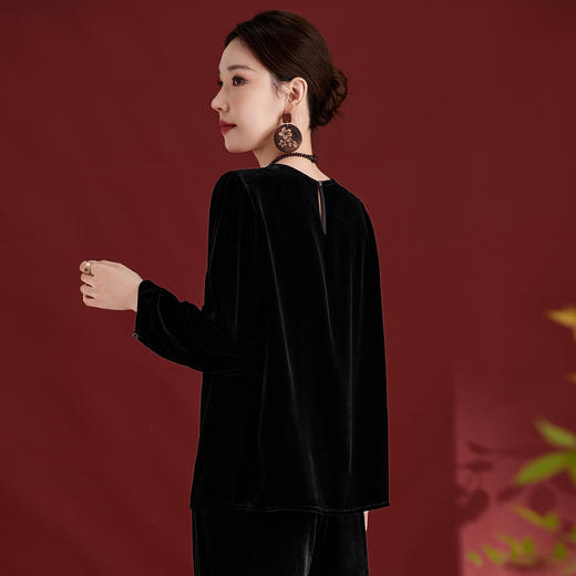 QS真丝丝绒提花重工秋冬轻奢6A桑蚕丝纯色气质休闲上衣1239 商品图3