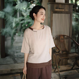 棉麻女装2025夏季新款汉麻t恤女设计感圆领复古短袖上衣