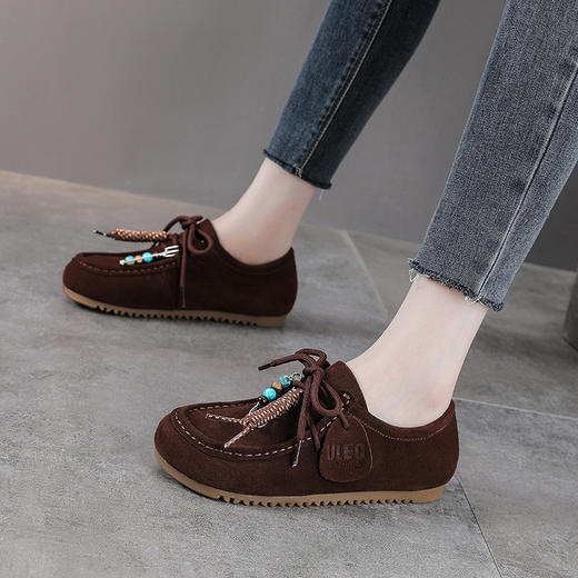 YR2759头层牛皮厚底复古袋鼠鞋勃肯鞋女春秋新款百搭运动板鞋系带面包鞋 商品图2