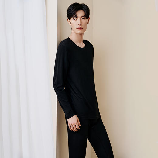 金三塔桑蚕丝羊毛简约打底衫打底裤男宽松舒适保暖内衣秋衣秋裤男 NZMFD720+NZMFD901 商品图2