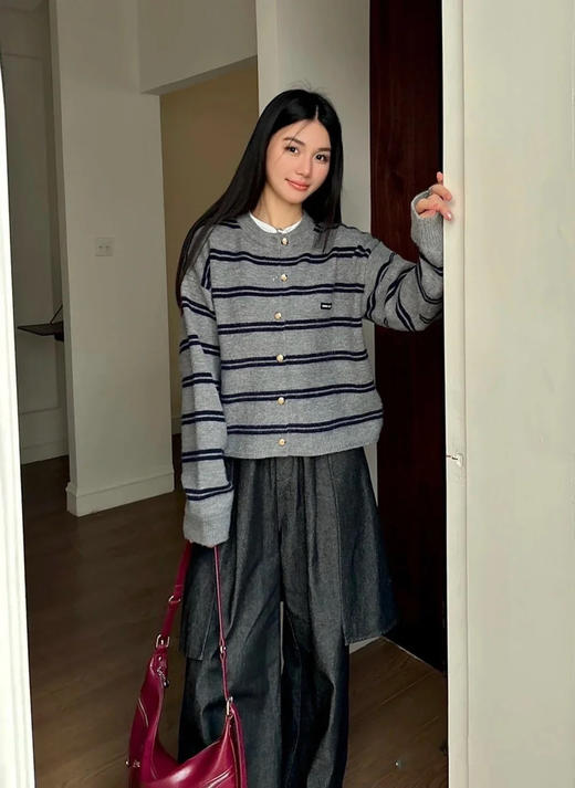 缪缪 25早秋新款条纹开衫 订织订染美利奴进口面料（TM） 商品图0