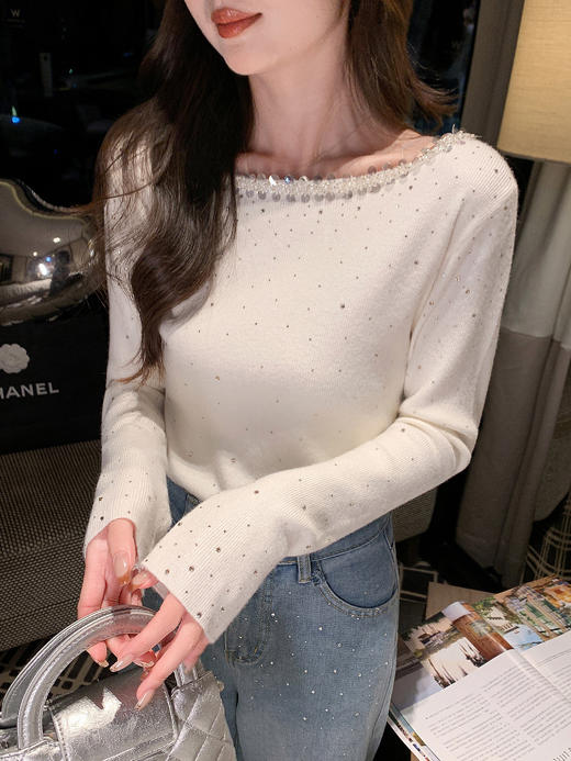 张心子【巴黎记事】软糯亮片圆领针织打底衫上衣 U2509033 商品图10