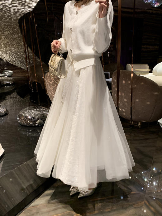 张心子【白月皎洁】温柔百搭仙气亮片网纱半身裙 U2509038 商品图3