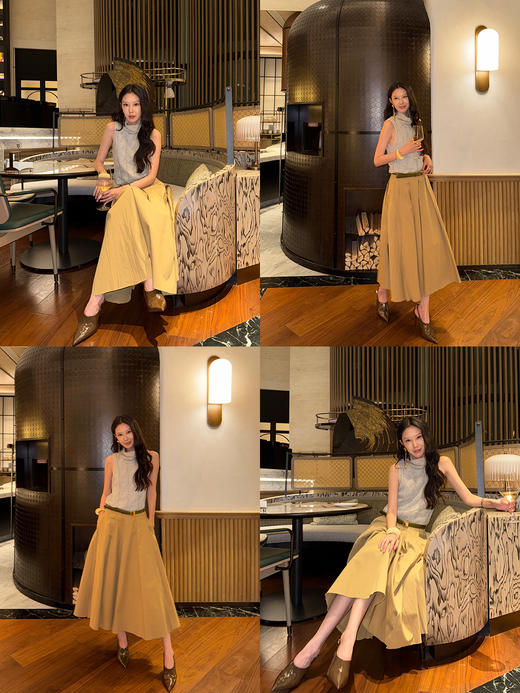 HIDEMI 进口加厚斜纹百分百自然棉百褶压褶半身毛边长裙半身裙 商品图1