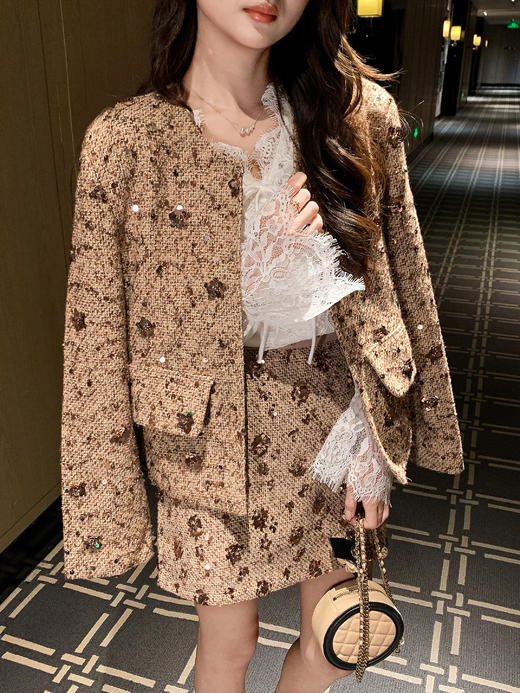 张心子【焦糖邂逅】千金感小香风亮片半身裙 U2412050 商品图6