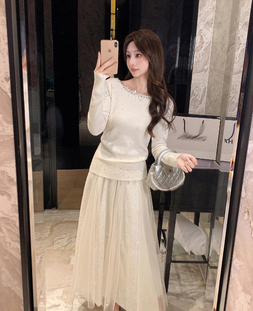 张心子【白月皎洁】温柔百搭仙气亮片网纱半身裙 U2509038 商品图14