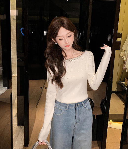 张心子【巴黎记事】软糯亮片圆领针织打底衫上衣 U2509033 商品图2