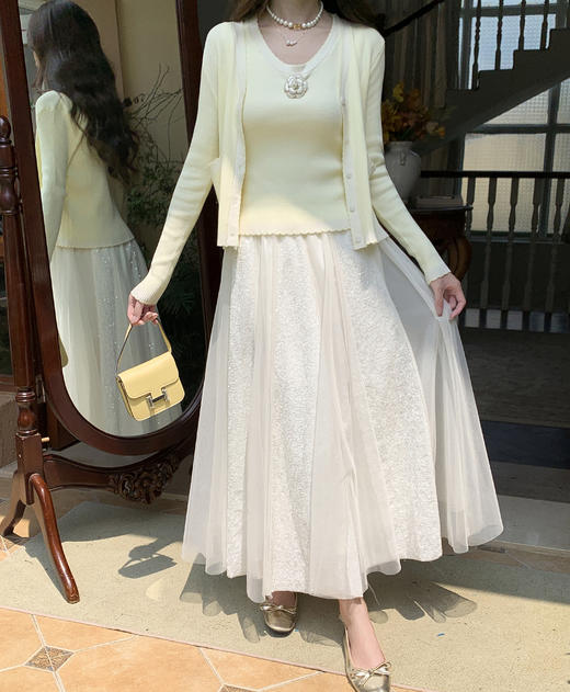 张心子【白月皎洁】温柔百搭仙气亮片网纱半身裙 U2509038 商品图9