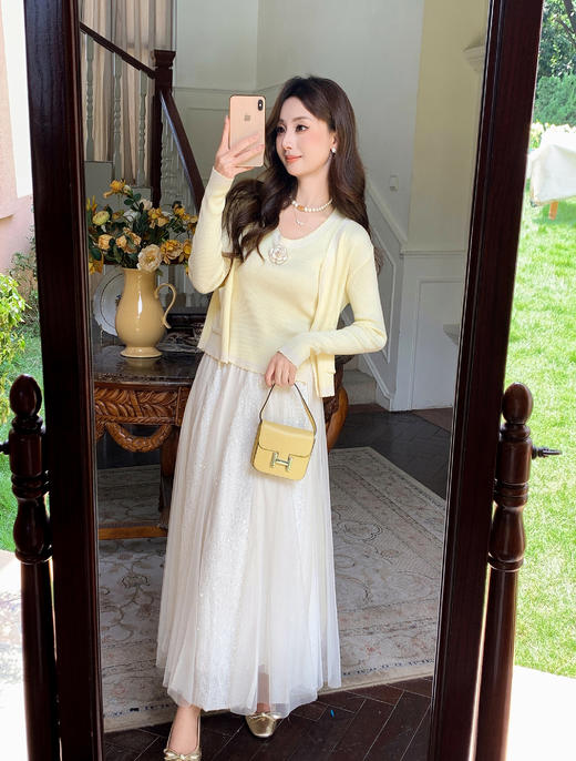 张心子【白月皎洁】温柔百搭仙气亮片网纱半身裙 U2509038 商品图4