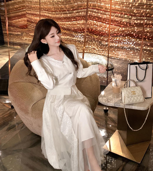 张心子【白月皎洁】温柔百搭仙气亮片网纱半身裙 U2509038 商品图13