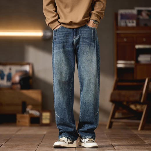 【DQ】大依优型大码男装牛仔裤潮流直筒宽松秋冬新款复古阔腿裤胖子显瘦休闲长裤百搭加肥加大 商品图5