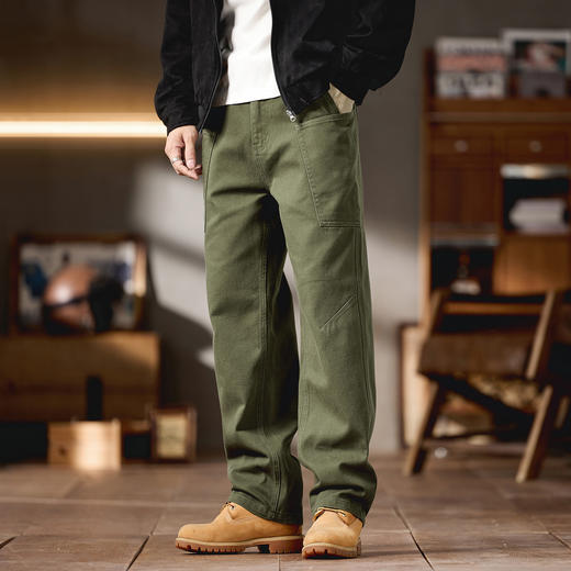 【DQ】大依优型100%全棉工装休闲裤男秋季新款宽松直筒胖子加肥加大码阔腿直筒长裤美式高街 商品图5