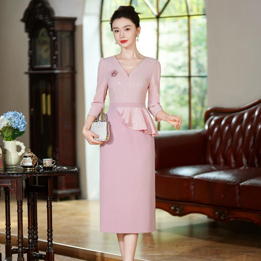 2025秋新礼服，亮片荷叶边气质婚庆婚宴妈妈喜婆婆连衣裙TQ2508 商品图0