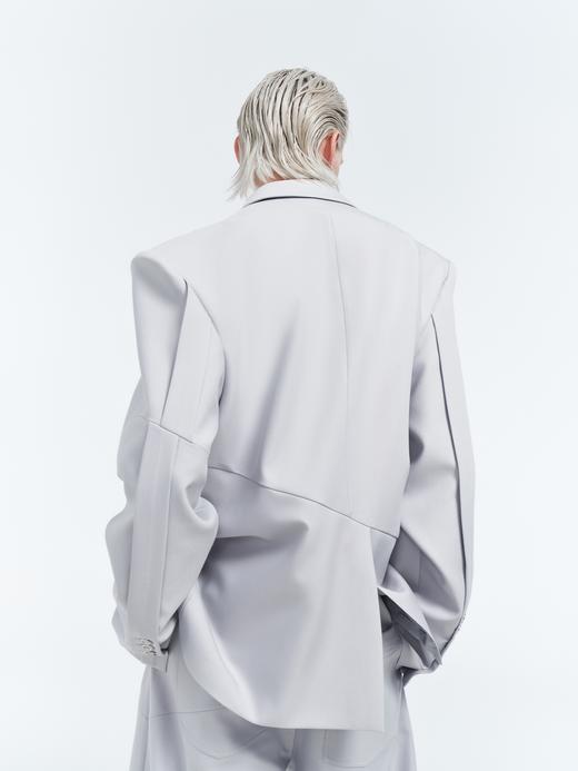 TIWILLTANG启世录“极世殿宇”高奢隽雅银灰色金属异型扣长袖西装 商品图1