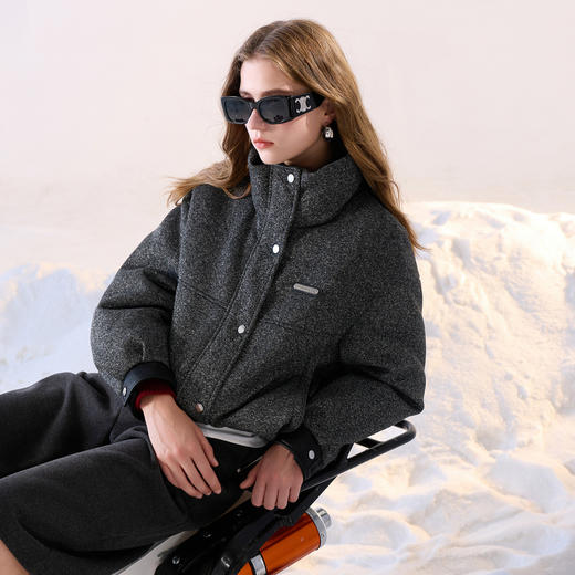 三彩2025冬季新款短款羽绒服90白鸭绒压胶直充立领外套M 商品图1