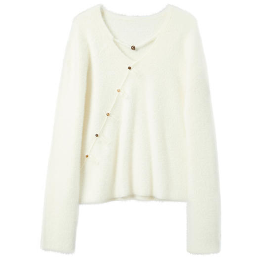 三彩【晚天欲雪】2025冬季新款仿水貂针织衫V领毛衫宽松C 商品图4