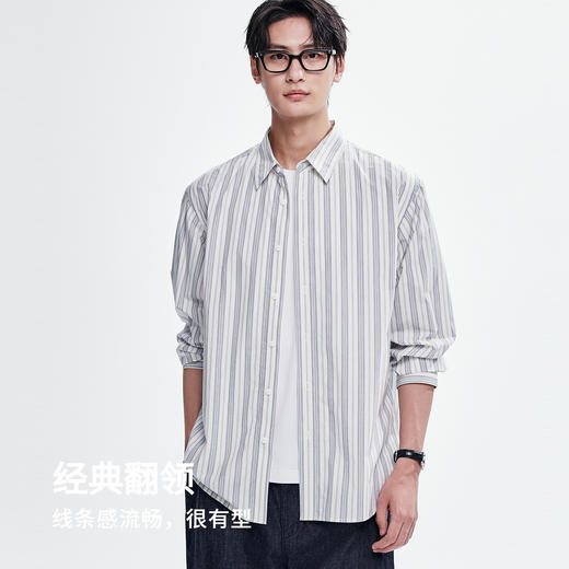 棉仓366804015-微宽松全棉色织长袖条纹衬衫  秋季日系复古仿牛仔条纹外套 商品图1