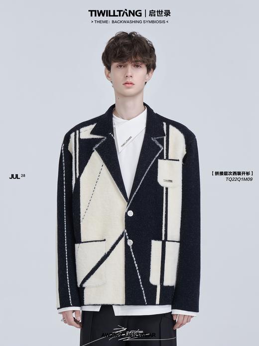 TIWILLTANG启世录"星罗"黑白拼接层次针织西装休闲开衫外套男薄款 商品图0