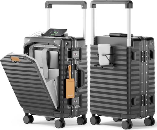 【新款】亚马逊同步上新火爆欧美时尚商务前开口铝框箱宽拉杆旅行箱20寸商务登机箱USB充电 商品图3