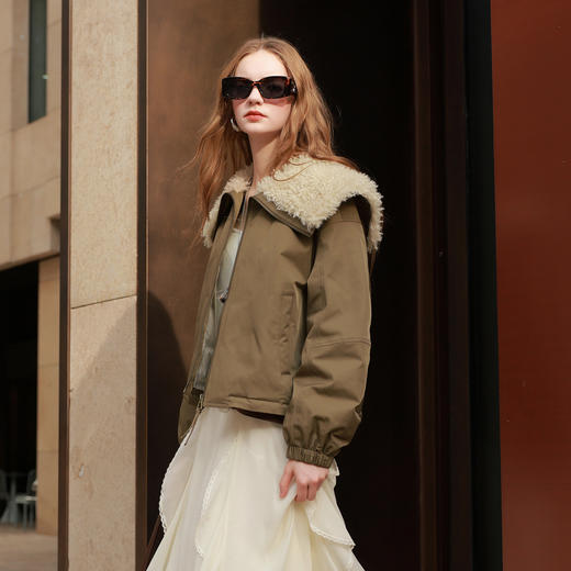 三彩2025冬季新款派克羽绒服毛绒翻领90白鸭绒外套短款M 商品图3