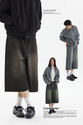 很百搭的复古直筒七分裤