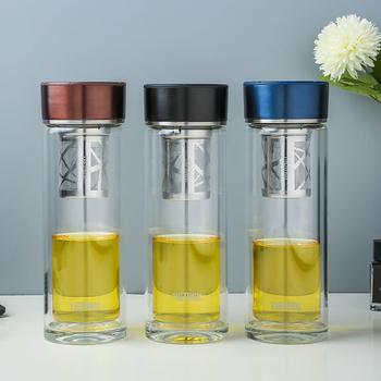 膳魔师（THERMOS）双层玻璃杯400ml高硼硅水杯子茶水分离茶杯带茶漏TCGD-400-D-BW 商品图0