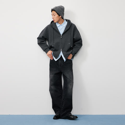 NPC潮牌撞钉双头拉链空气层连帽卫衣男宽松落肩秋季上新NP57ST52 商品图1