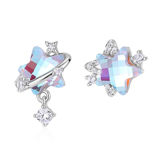 卡蒂罗KADER 幻彩许愿星耳钉  梦幻五角星璀璨星光轻奢时尚原创设计  甜美ins精致闪耀不对称简约百搭 出游必备 商品图0