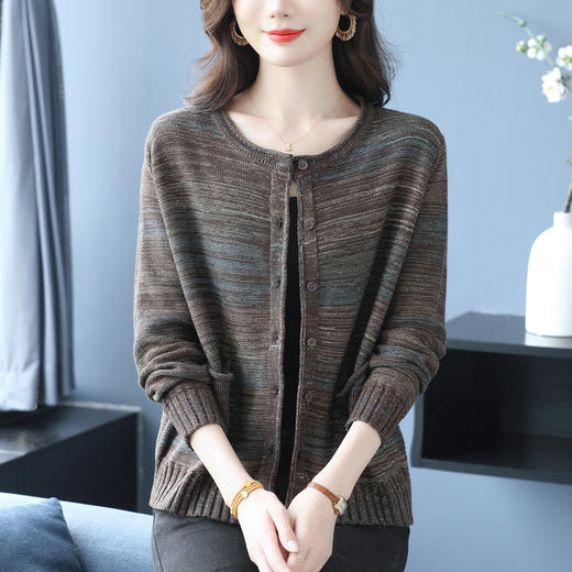 CC 10-6618复古毛衣外套宽松洋气条纹针织开衫 商品图3