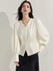 【秋上新】吉妮品牌 075A米色v领压褶秋季长袖小衫-喜出 商品缩略图4