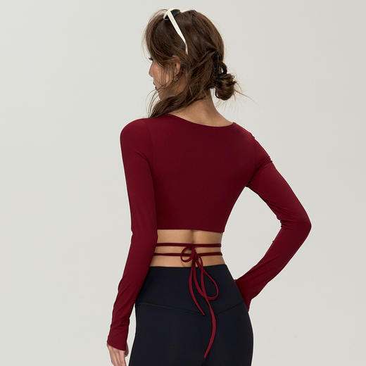 【限时秒】YOGACODE【火树银花系列】斜领瑜伽服长袖女固定杯性感细绳绑带运动上衣DWT125636 商品图1
