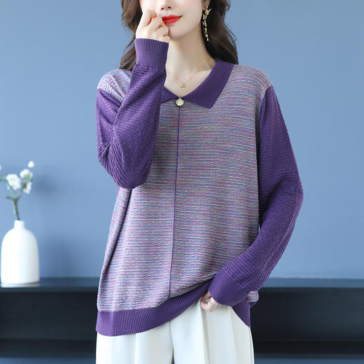 CC 10-6623撞色显瘦上衣洋气减龄娃娃领宽松大码打底衫时尚 商品图3