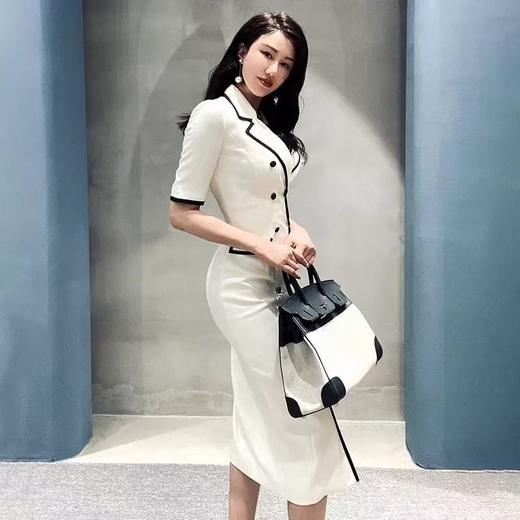 “ 财阀夫人” 新款短袖J9383911X颈袖添香装新款OL职业正装收腰显瘦包臀中长款西装领连衣裙J9383911T1X5 商品图8