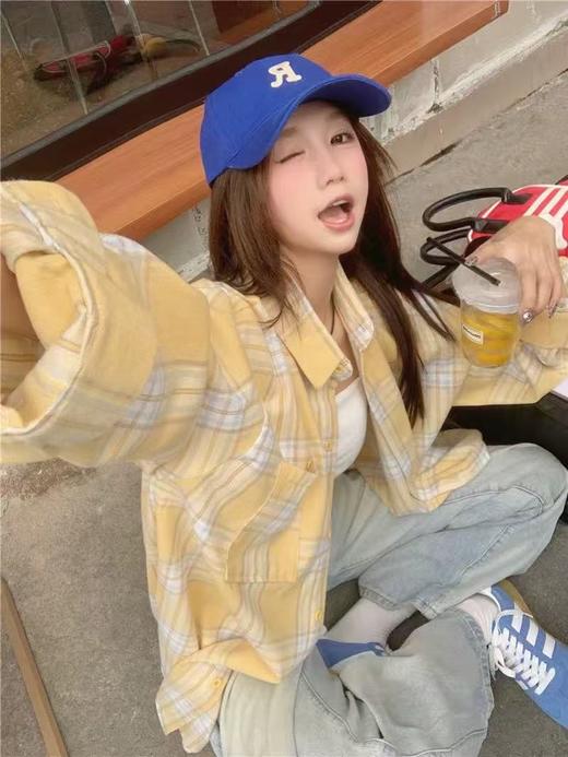 【秋上新】吉妮品牌 049A浅黄格子秋季衬衫-喜出 商品图4