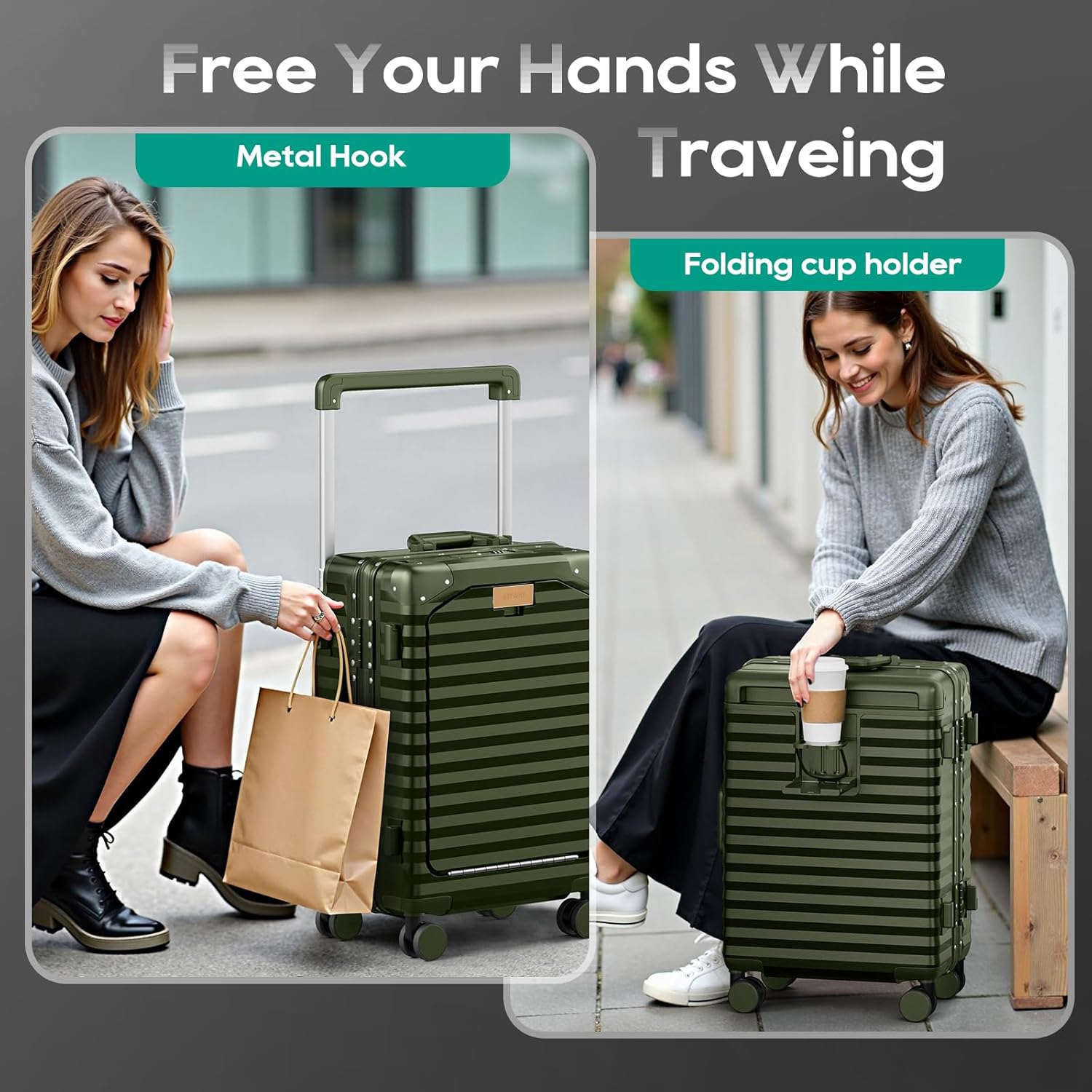 【新款】亚马逊同步上新火爆欧美时尚商务前开口铝框箱宽拉杆旅行箱20寸商务登机箱USB充电