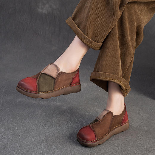 JZ5001-15 2025秋季新款复古拼色软底头层牛皮单鞋休闲舒适百搭圆头女鞋 商品图1