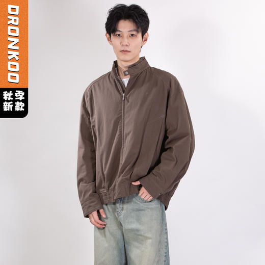 DRONKOO 2025 立领双层领口袋斜裁下摆橡筋中厚夹克 商品图0