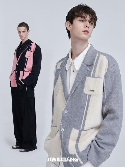 TIWILLTANG启世录"星罗"黑白拼接层次针织西装休闲开衫外套男薄款 商品图1