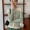 早秋薄款【萌咚爱 条纹纽扣打底衫】长袖开衫上衣 polo领针织衫  修身内搭 商品缩略图0